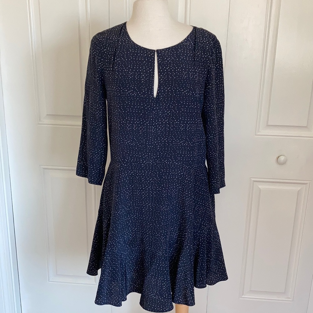 Club Monaco Navy Silk Dress with Flutter H…